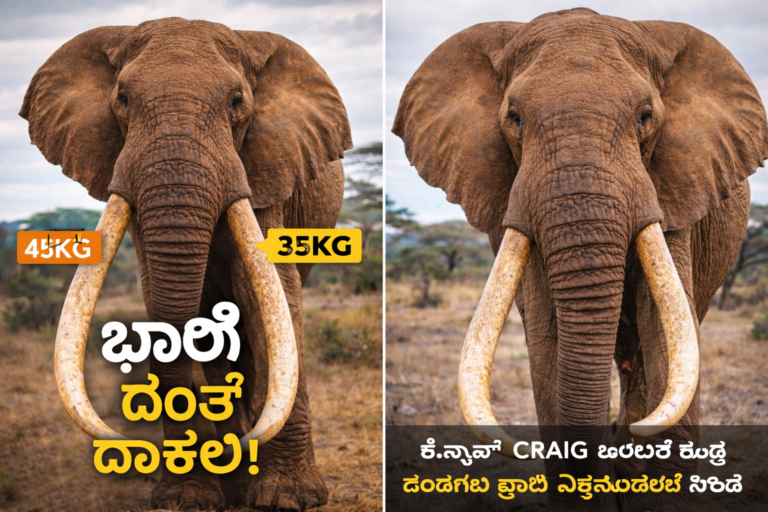 ಕೀನ್ಯಾದ CRAIG ಆನೆ: 45KG ಮತ್ತು 35KG ದಂತಗಳು! ವಿಶ್ವದ ಅತೀ ದೊಡ್ಡ ದಾಖಲೆ..