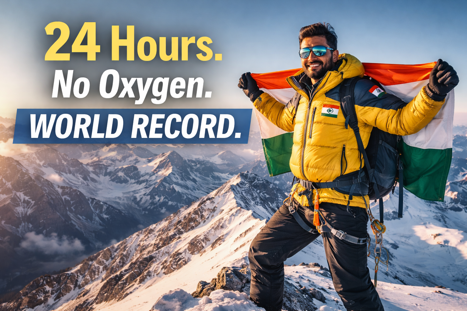 ಆಮ್ಲಜನಕವಿಲ್ಲದೆ 24 ಗಂಟೆ ಮೌಂಟ್ ಎಲ್ಬ್ರಸ್ ಶಿಖರದಲ್ಲಿ! ಭಾರತೀಯನ ವಿಶ್ವದಾಖಲೆ.